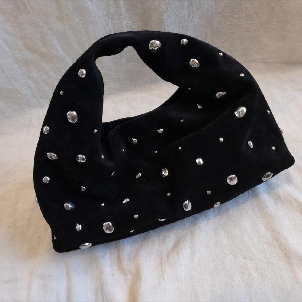 Madewell Black velvet studded bag with silver studs